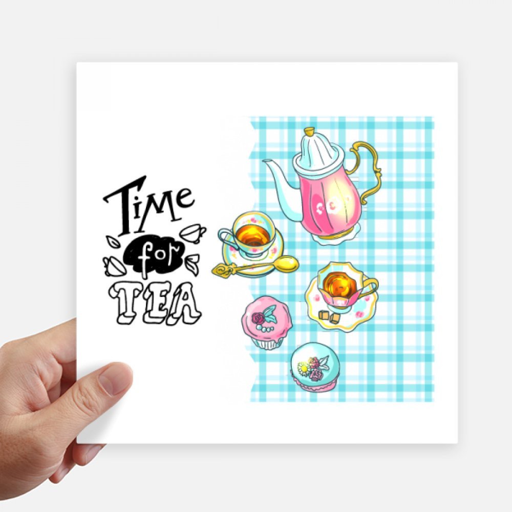 Autocollant carré 20 cm temps pour le thé de petit gâteau pour déco mur et ordinateur