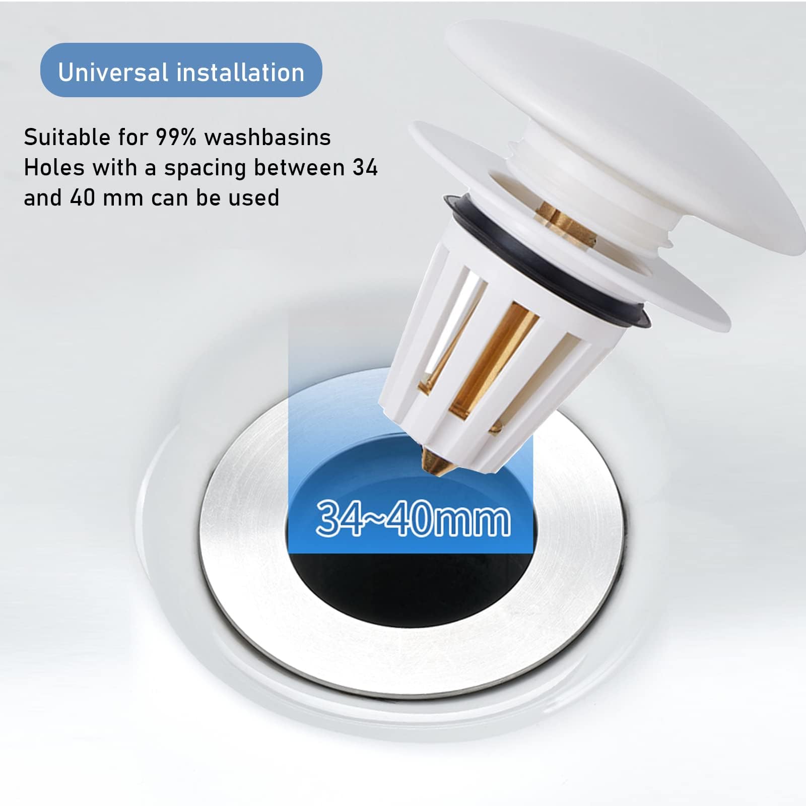 Tapon Lavabo Universal Pop-Up HASLED - Cerámica, Con Filtro Extraíble, Ajuste 34-44mm, Para Baño Y Cocina