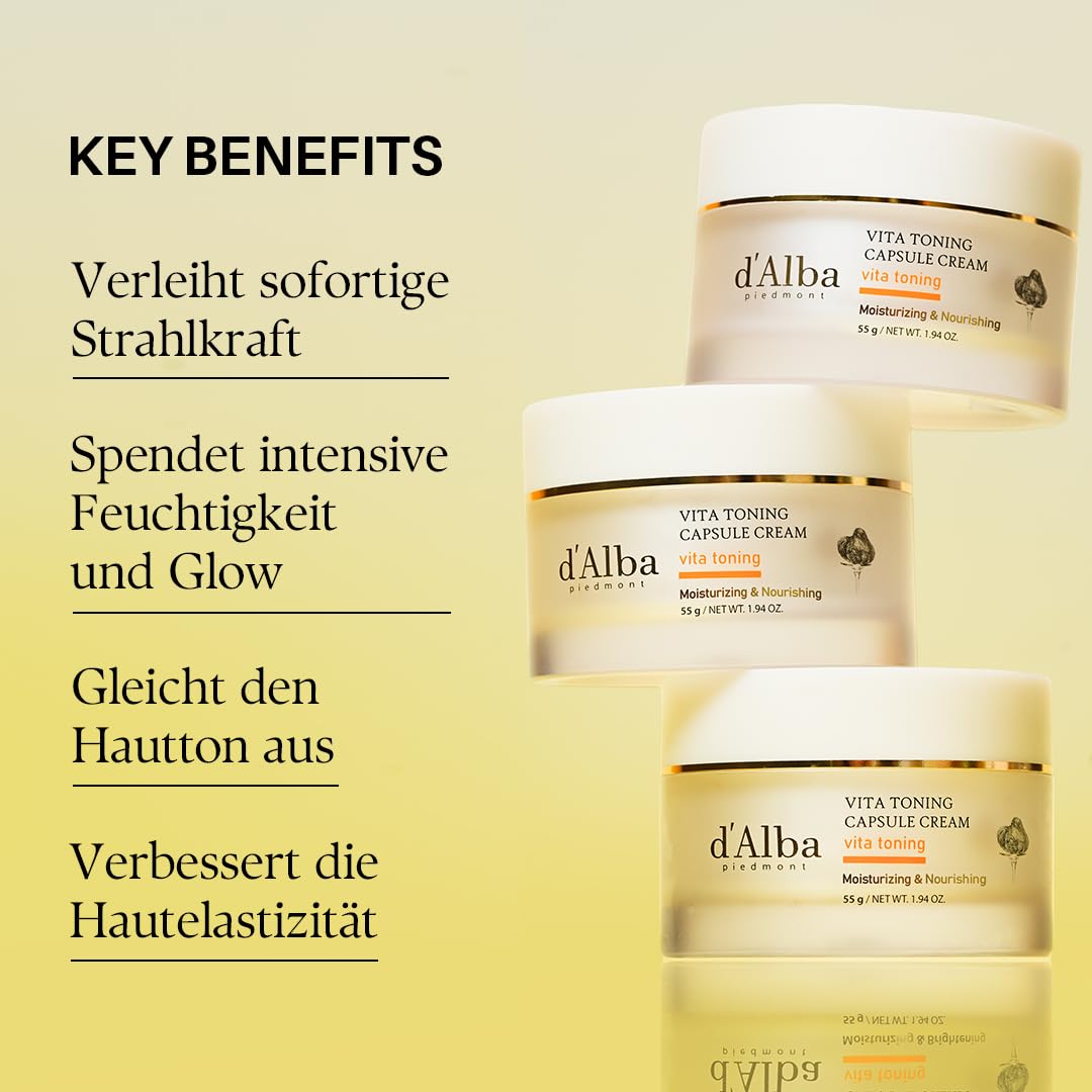 d'Alba Piedmont Vita Toning Kapselcreme, Tiefenhydrierende Gesichtsfeuchtigkeitscreme, Glas-Haut mit Vita-Cera-Ölkapseln, Tiefenhydrierende Gesichtsfeuchtigkeitscreme (55 ml)