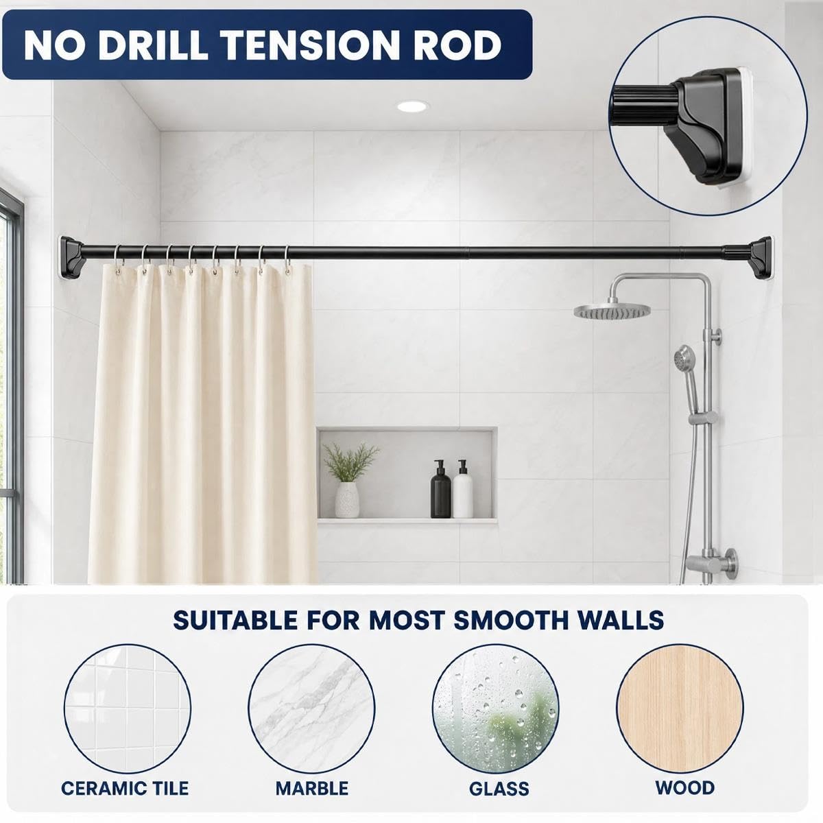 70-490cm Bastone Tenda A Pressione Senza Forare, Aste Per Tende Estensibili