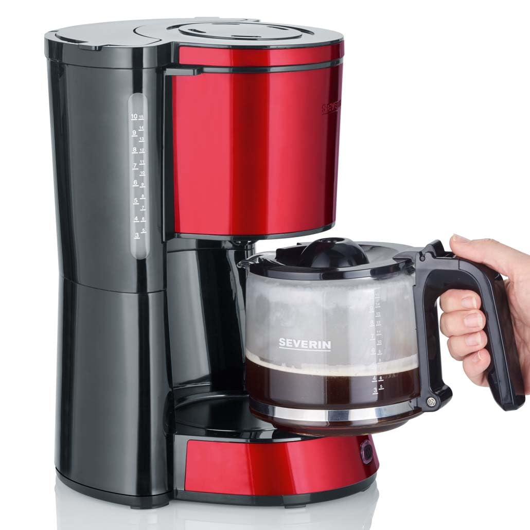 SEVERIN Cafetière Filtre 1000W 1,4L 10 tasses Porte-filtre amovible Anti-goutte Noir Rouge KA 4817