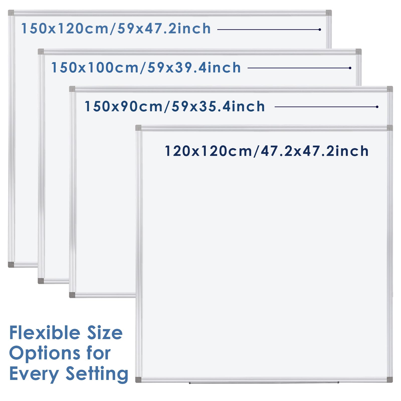 SWANCROWN Pizarra blanca magnética de borrado en seco de 120 x 120 cm para pared, marco de aluminio plateado, pizarra blanca cuadrada grande para la escuela, la oficina y el hogar