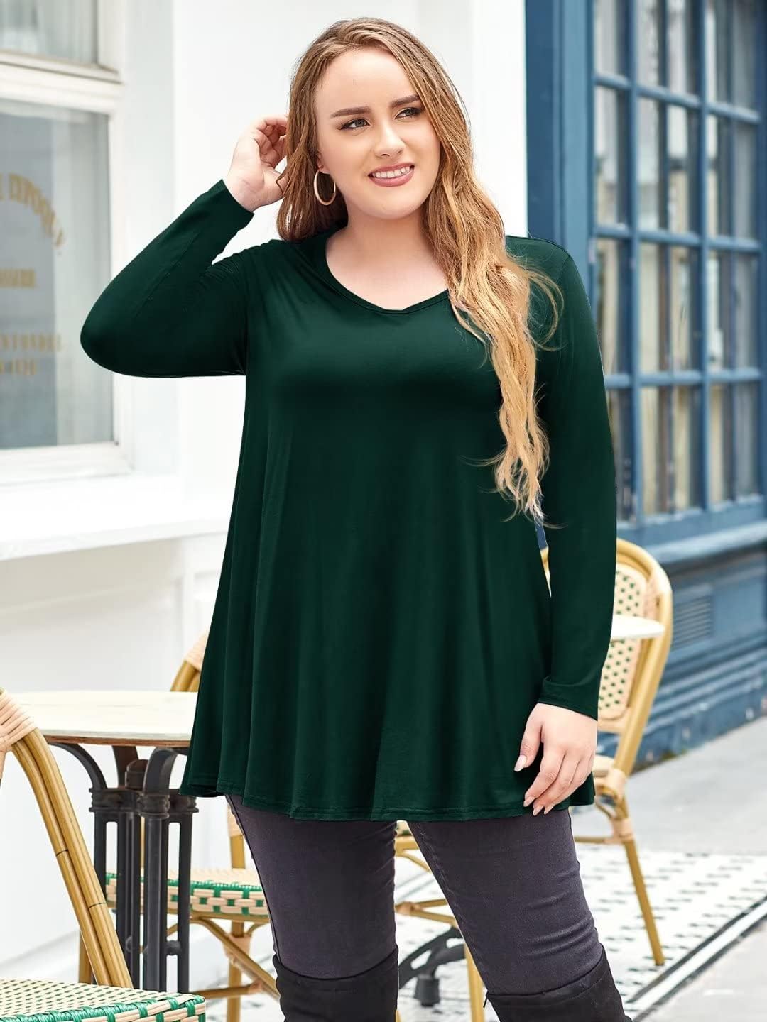 LARACE Long Sleeve Tunics Tops Plus Size for Women V Neck Loose Fit Flowy Clothing for Leggings - Image 2