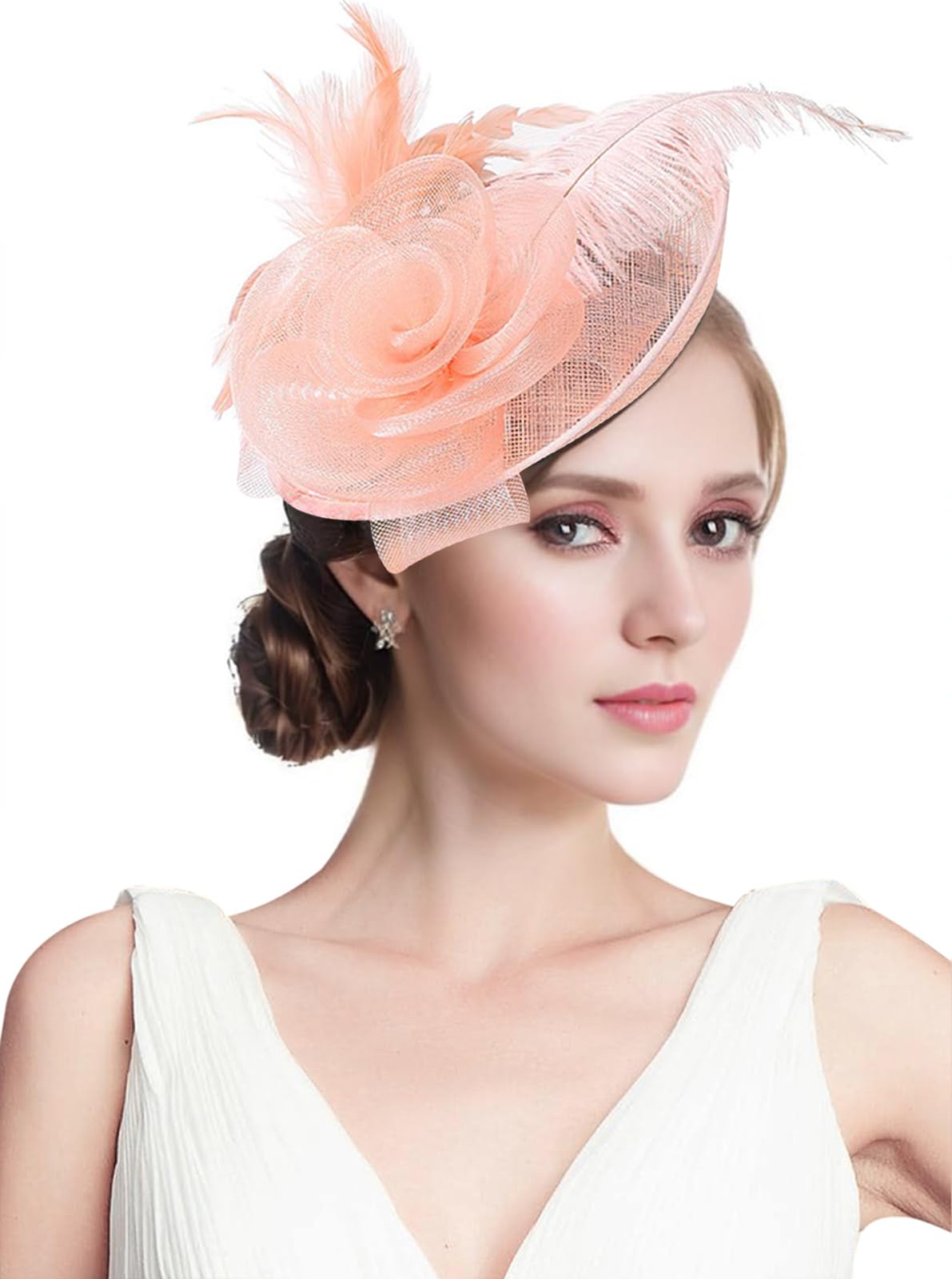 Z&XSinamay Fascinator Pillbox Hats for Women Feather Flower Church Derby Headband Clip Wedding Tea Party Hat