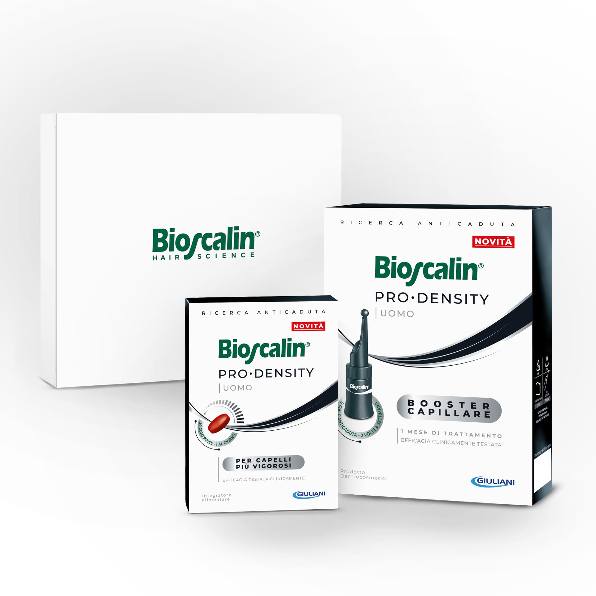 Bioscalin PRO DENSITY Uomo Kit Capelli Trattamento 1 Mese Integratore con Caffeina 30 Compresse + Booster Capillare 8 Fiale