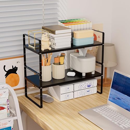 Miniatura 4 de Slideep Estante organizador de mostrador expandible de 16.54 a 27.17 pulgadas, 10.24 pulgadas de ancho, apilable, estante de almacenamiento, estante