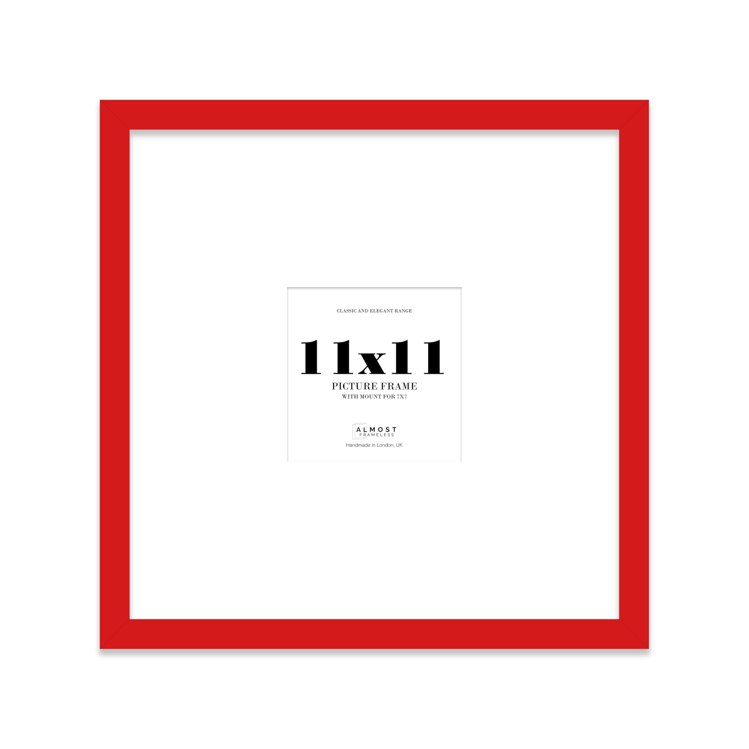 11x11 Square Picture Frame, Display Pictures 7x7 With Mat or 11x11 Without Mat, Wall Hanging & Free Standing Photo Frame, Red, 1 Pack