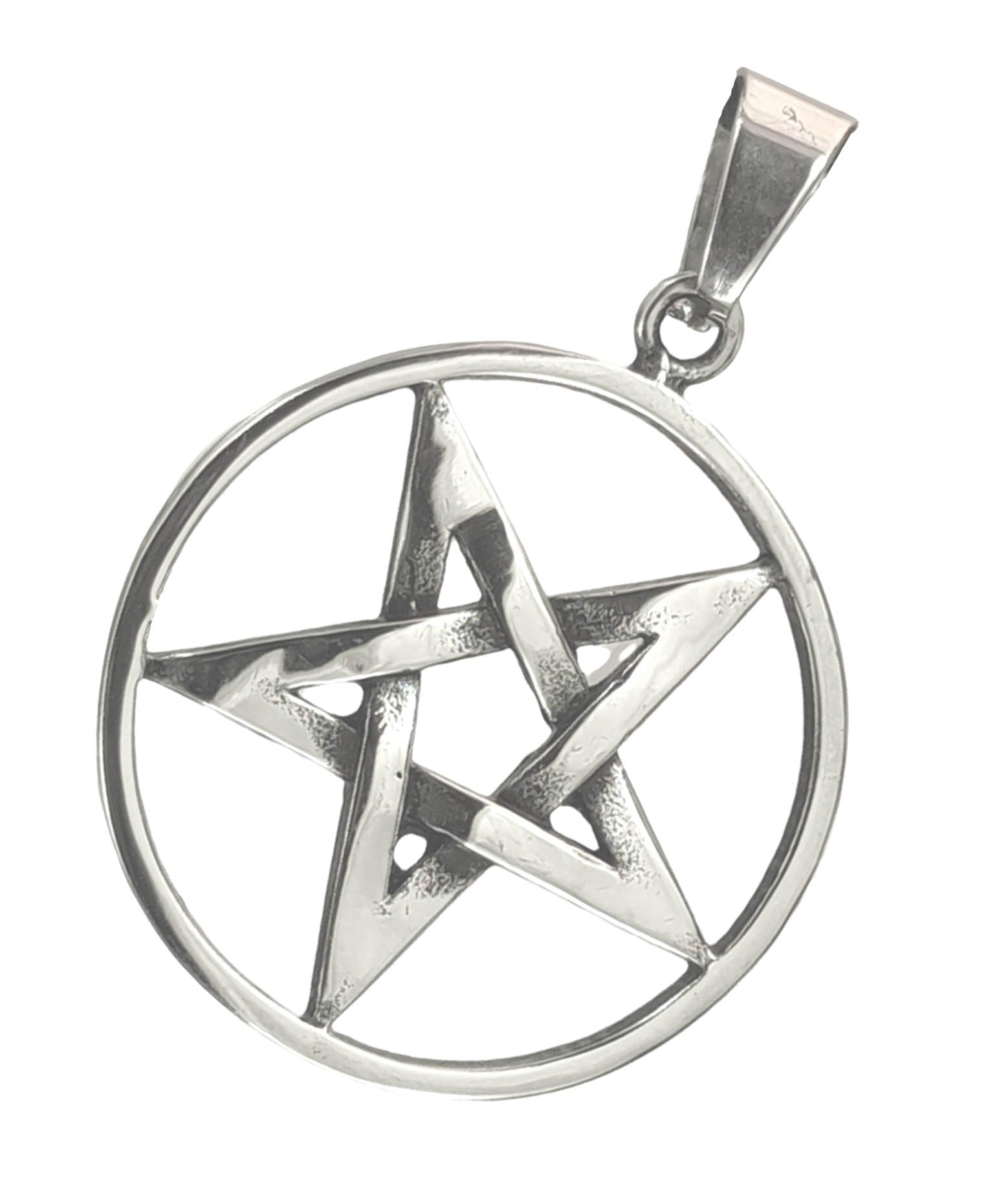 Kiss of Leather Grote pentagram hanger van roestvrij staal met katoenen