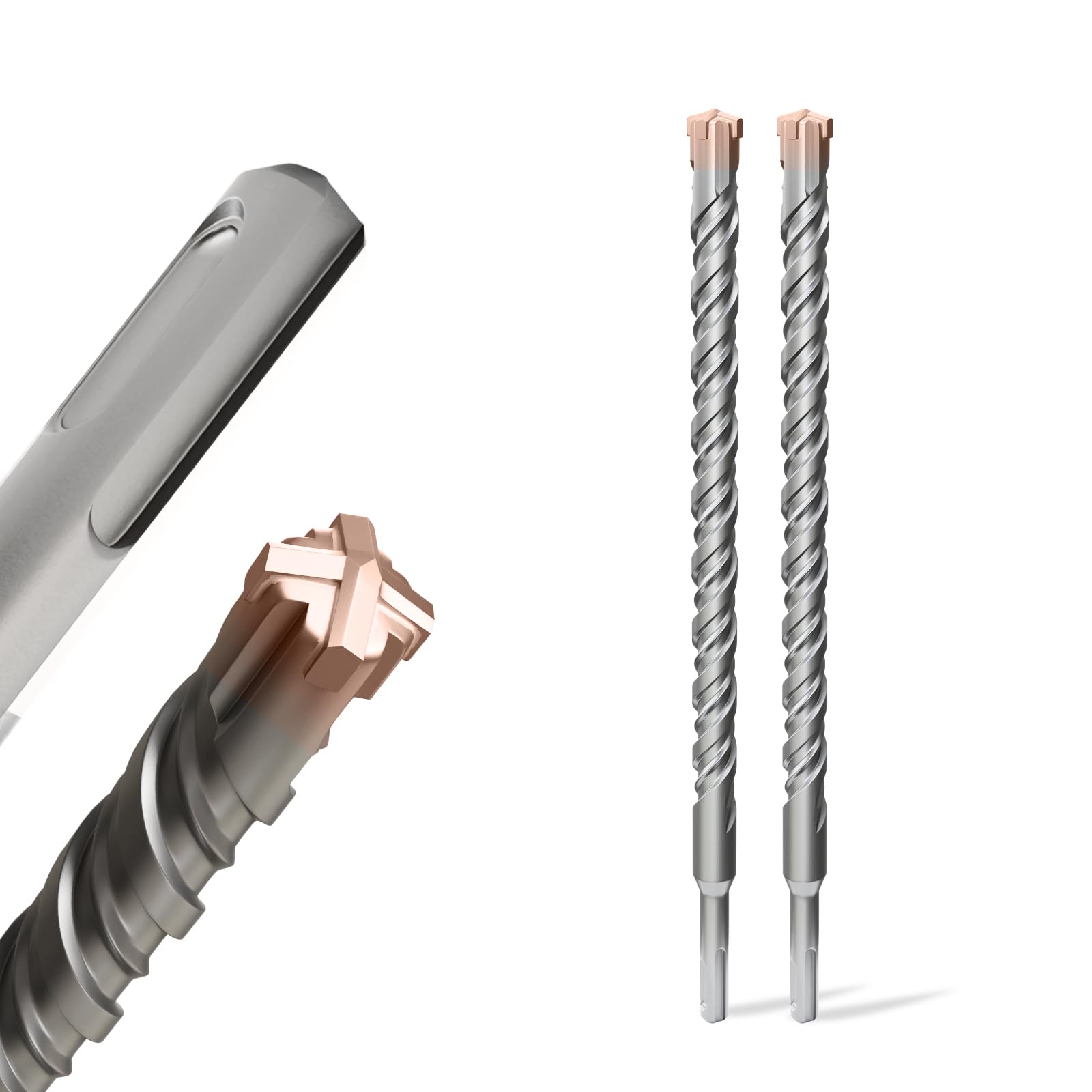 Zestaw 2 wierteł udarowych SDS Plus do młotowiertarki obrotowej 19 mm x 310 mm, 4 ostre krawędzie z węglików spiekanych i powlekanej głowicy, idealne do muru | Wytrzymały mur | wiertła