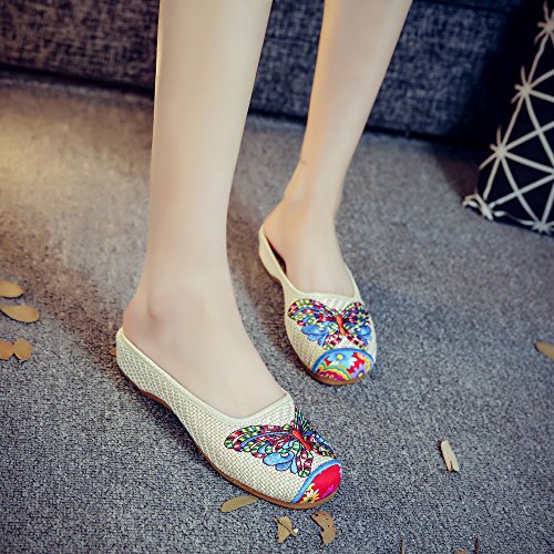 Qhome Linen Women's Chinese Butterfly Weave Household Canvas Flat Slippers2
