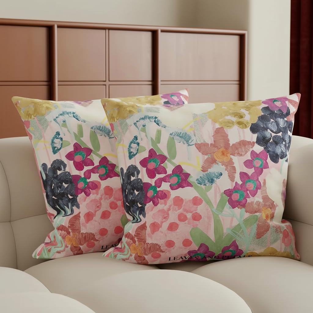 Decorative Throw Pillow Covers, Spring Summer Floral Pillowcase 18 x 18 Inch Set of 2 for Watercolor Floral Pattern Cushion Covers with Zipper for Couch Bed Sofa (Yellow, 18 x 18)