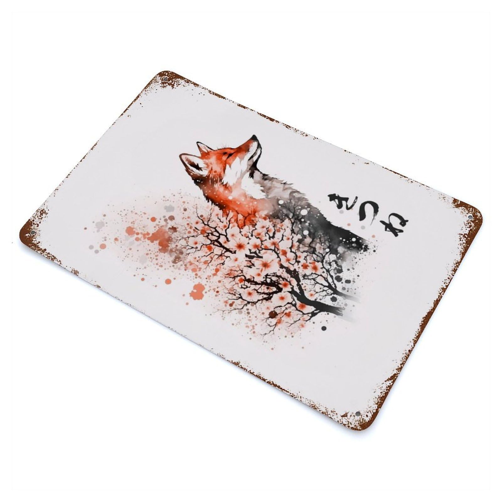 Rust Effect Fox Vintage Rust Metal Sign 11.8"x7.9", Farmhouse Wall Decor for Farmhouse, Kitchen And Entryway Decor