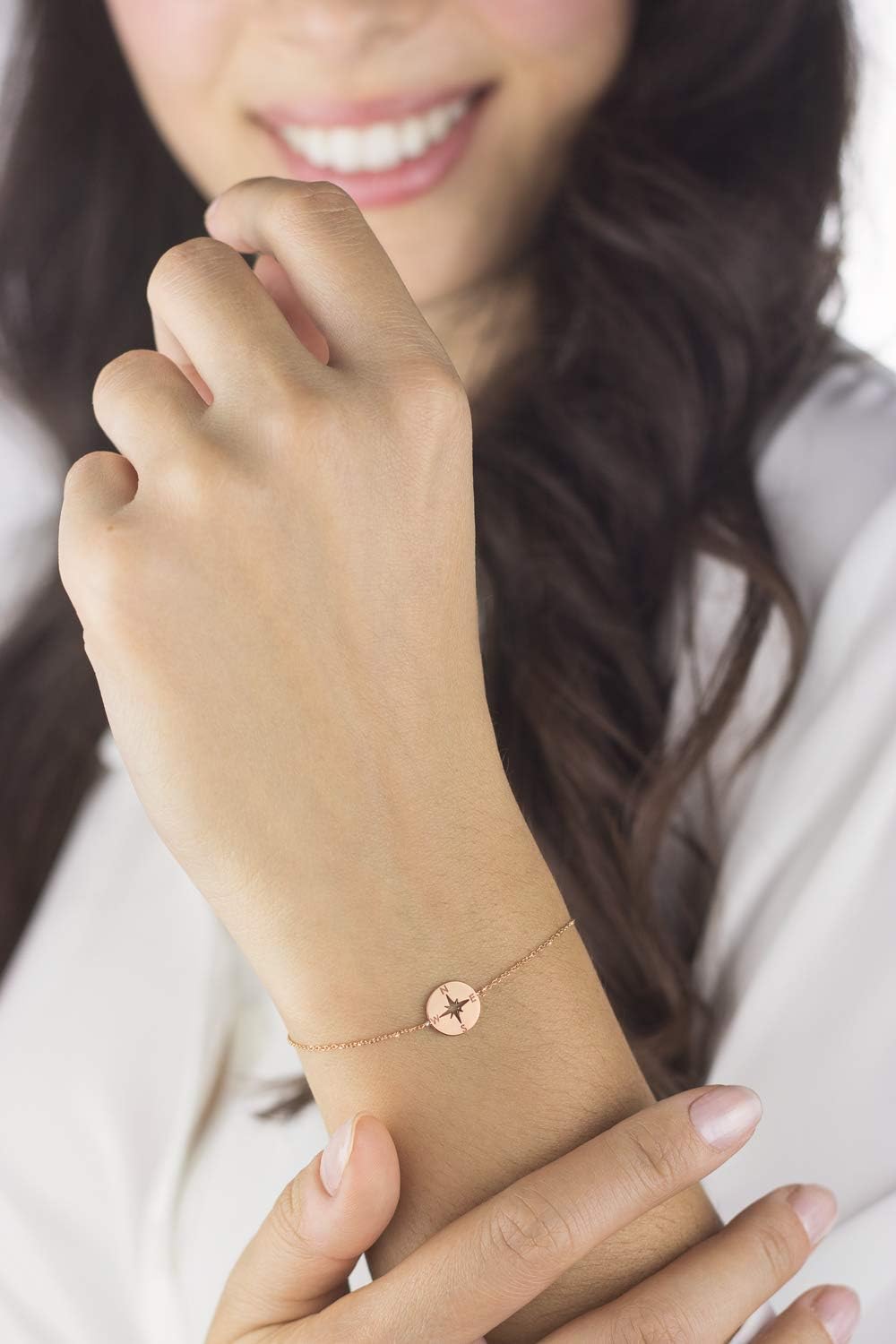 Solid Gold Compass, 9K 14K18K Gold Bracelet, Rose Gold, Small Compass Charm Bracelet, Nautical Jewelry, Gift For Daughter/code: 0.002