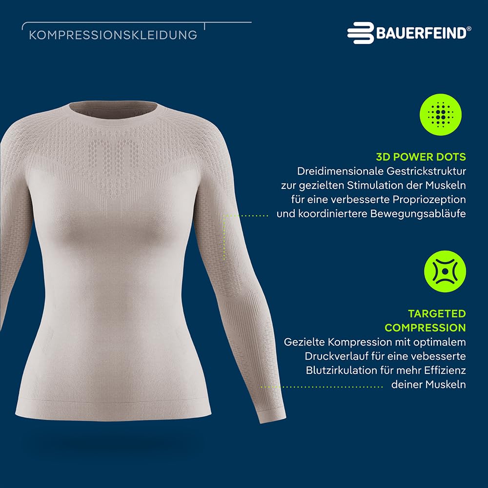 BAUERFEIND Kompressions-Shirt „Sports Compression Shirt Long Sleeve“, Langarm-Shirt für Damen, Für verbesserte Durchblutung der Torso- und Armmuskulatur, Polyamid/Elasthan