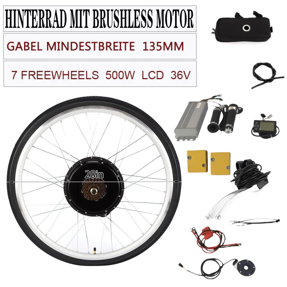 36V Ebike Hinterrad Umbausatz Elektro-Fahrrad Motor LCD Kit 28 Zoll Elektrofahrrad Umbausatz Ebike Conversion Kit, 500W
