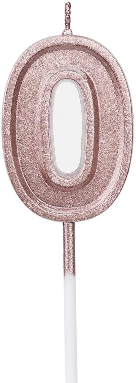 URAQT Birthday Candles Numbers, Rose Glitter Birthday Numeral Candles for Birthdays, Weddings, Reunions, Theme Party, Number 0