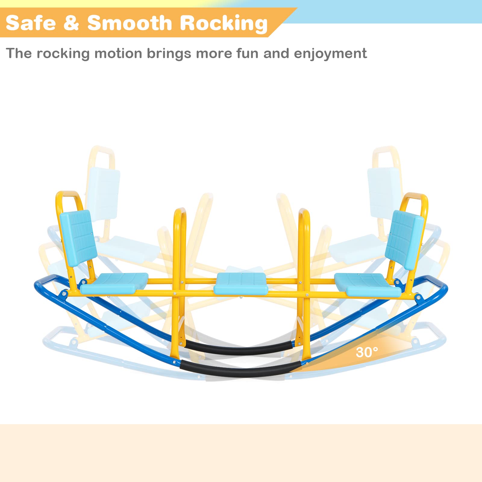 HONEY JOY Kids Seesaw Teeter Totter, 3-Person Heavy Duty Metal Playground Equipment for Backyard, Indoor Outdoor Rocking Fun for Toddlers Boys Girls Age 3-8, Teeter Totter for Kids Outdoor(Blue)