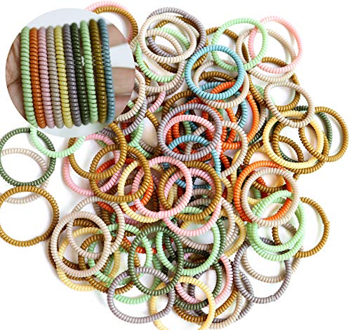 Spiral Hair Ties 100Pcs No Crease Coil Elastic Macaron Phone Cord for Women Girls