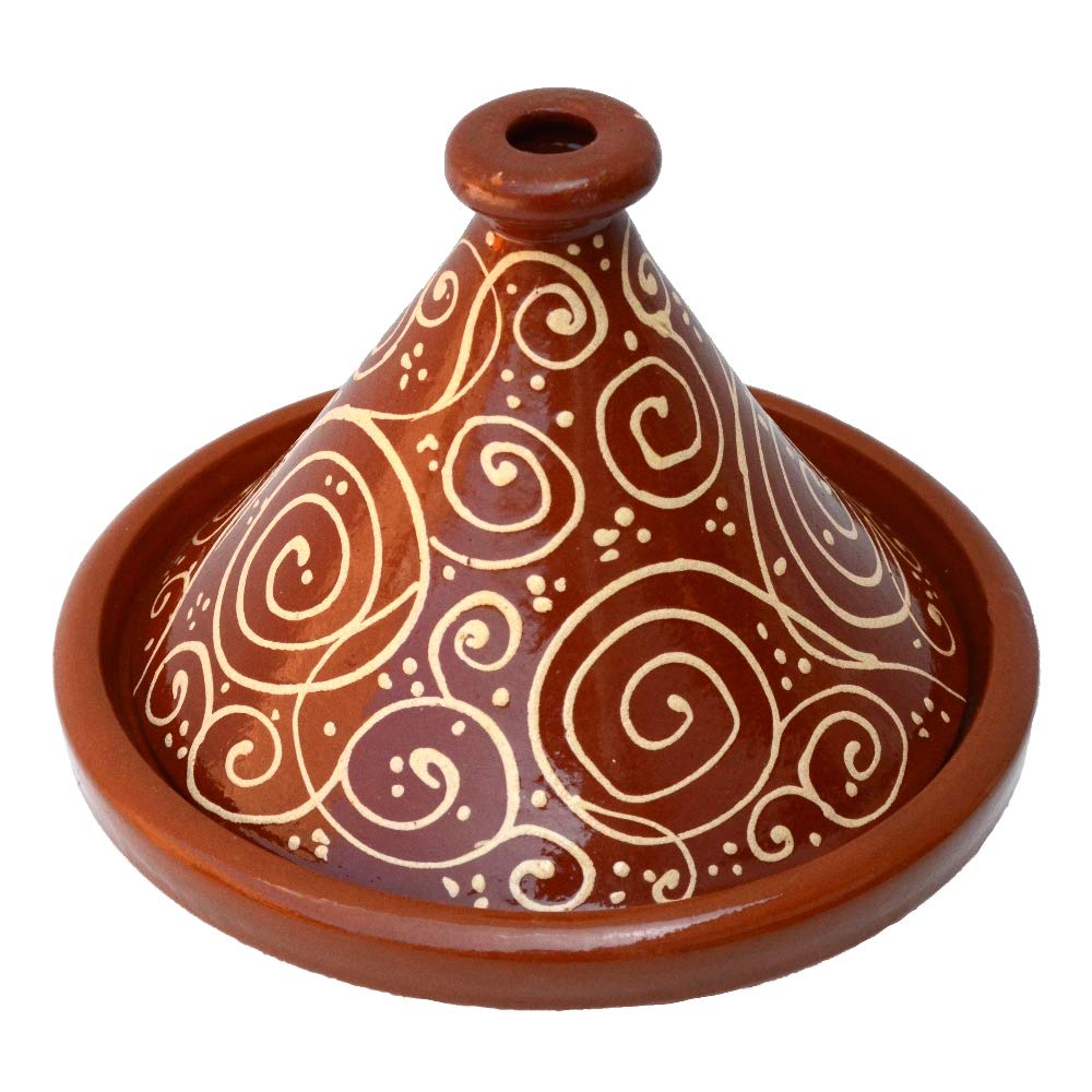 Marokkanische Tajine, Rund, Ø 30 cm, glasiert zum Kochen für 4-5 Personen, Tontopf, Gartopf, Schmortopf, Handmade Marrakesch, Orientalisch, Arabisch, schadstofffreie Lehmerde