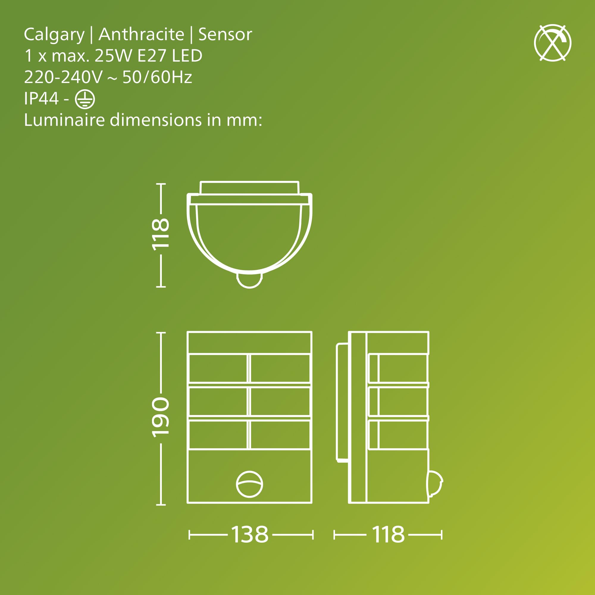 Philips Calgary Outdoor Wall Light with Sensor, Max 25W, E27 Socket, Anthracite - Image 3