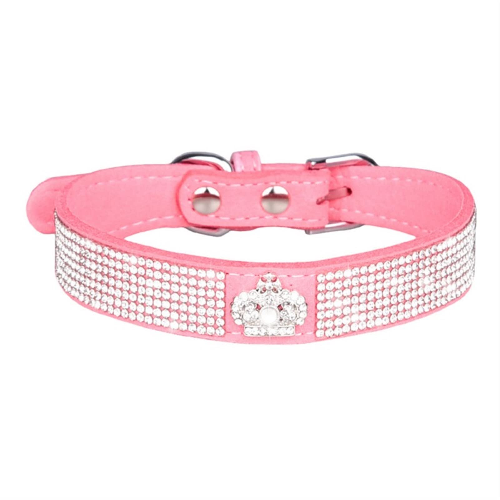 JINGYAN Obroże podstawowe dla psów Kołnierz psa Rhinestone. Pu Skórzany Kryształ Diament Puppy Cat Collar Pet Collars Zwierzęta Dostawy Akcesoria dla psów(Pink,L)