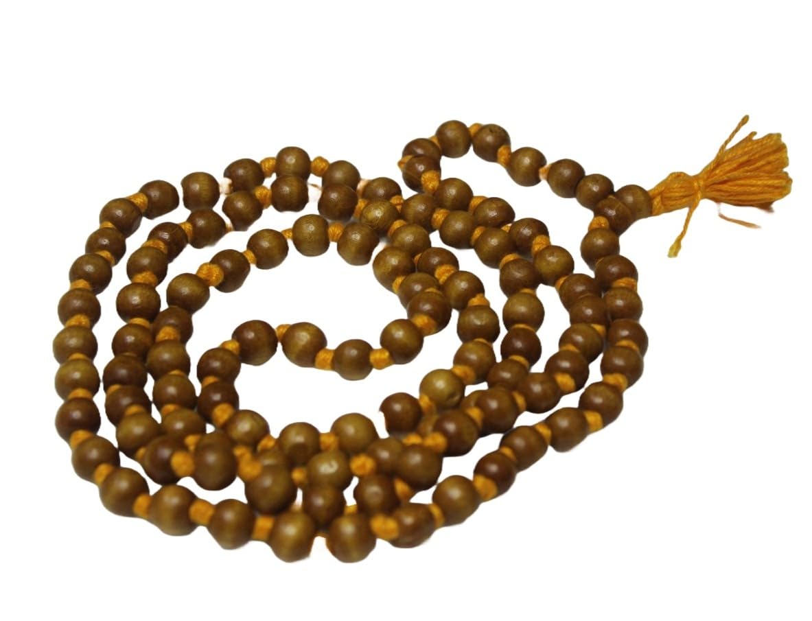 Vrindavanstore.in Brown Tulsi Mala 108 Jaap Bead Natural Spritual Prayer Wood Hand Knoted jaap Mala Yoga Meditation 108+1 Beads