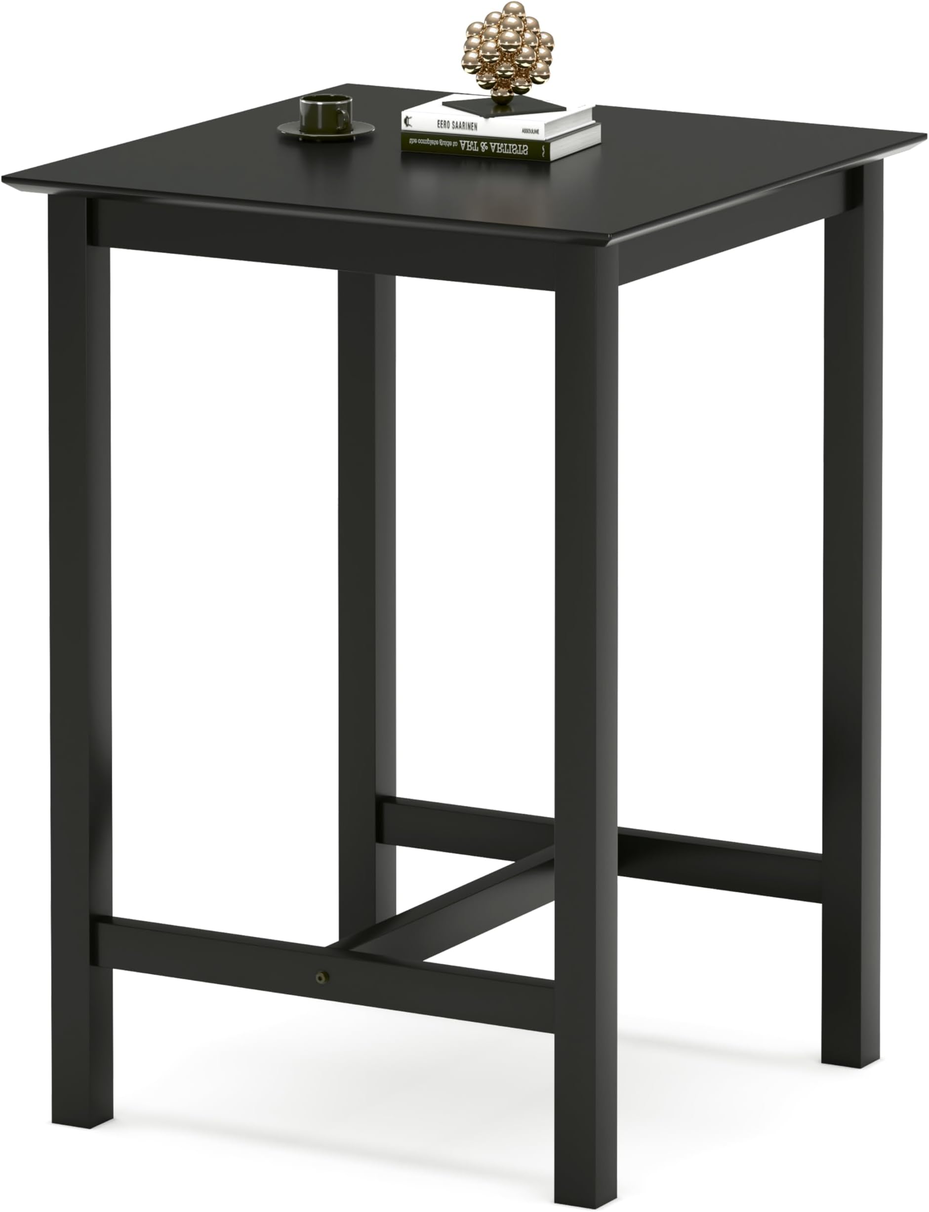 27.5 inch Bar Table, Solid Wood Counter Height Table, Square High Top Table for Dining Room, Living Room, Black