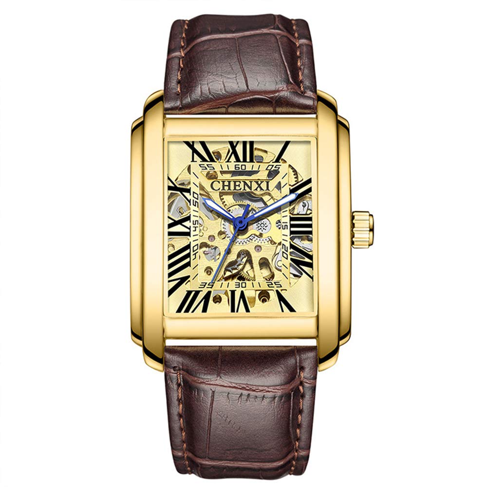 MASTOP Reloj de pulsera analógico para hombre, de piel, impermeable, con diseño de esqueleto Tourbillon