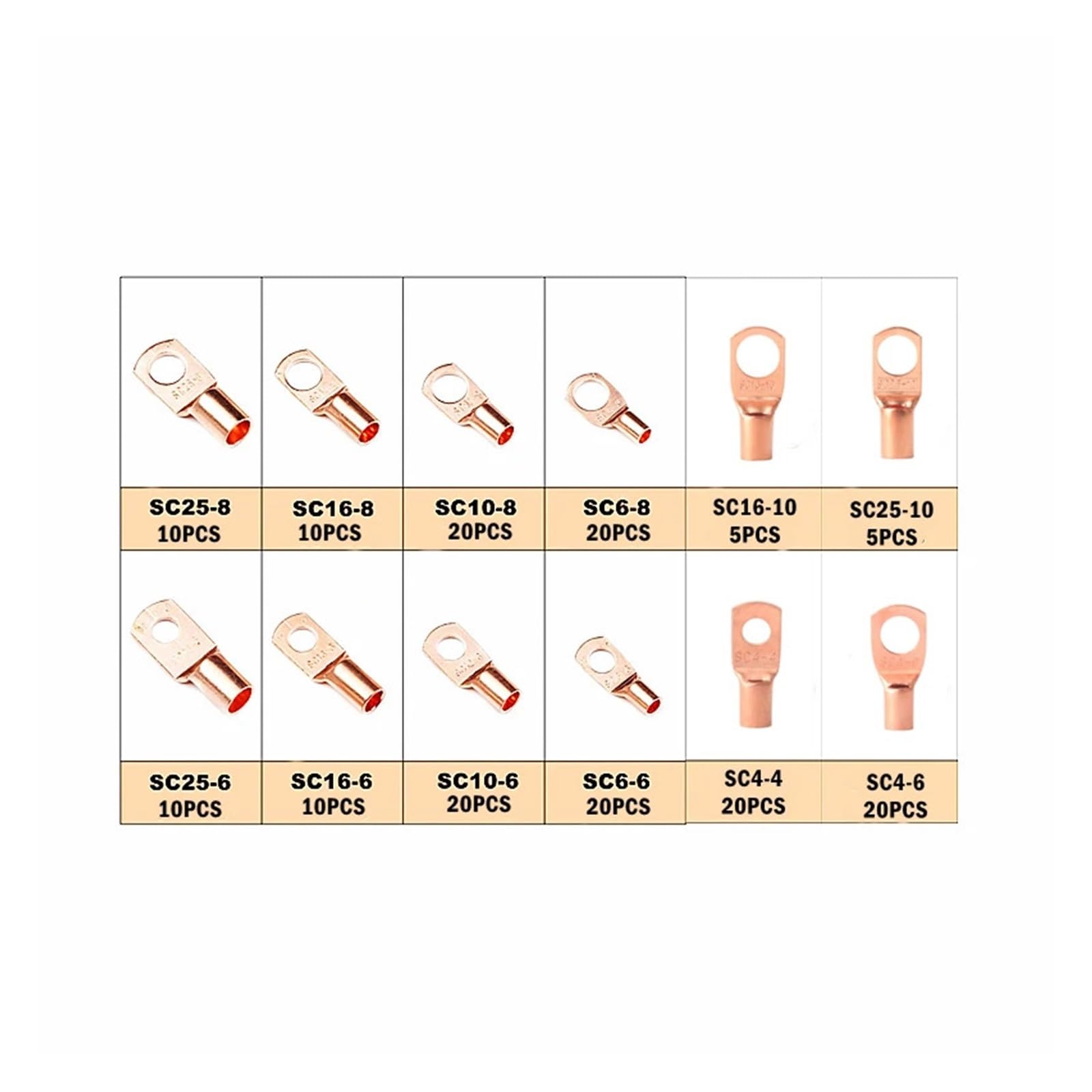 Kit Surtido de 170 terminales de crimpado for Cable de batería con Anillo de Cobre SC4-25, Conectores Soldados