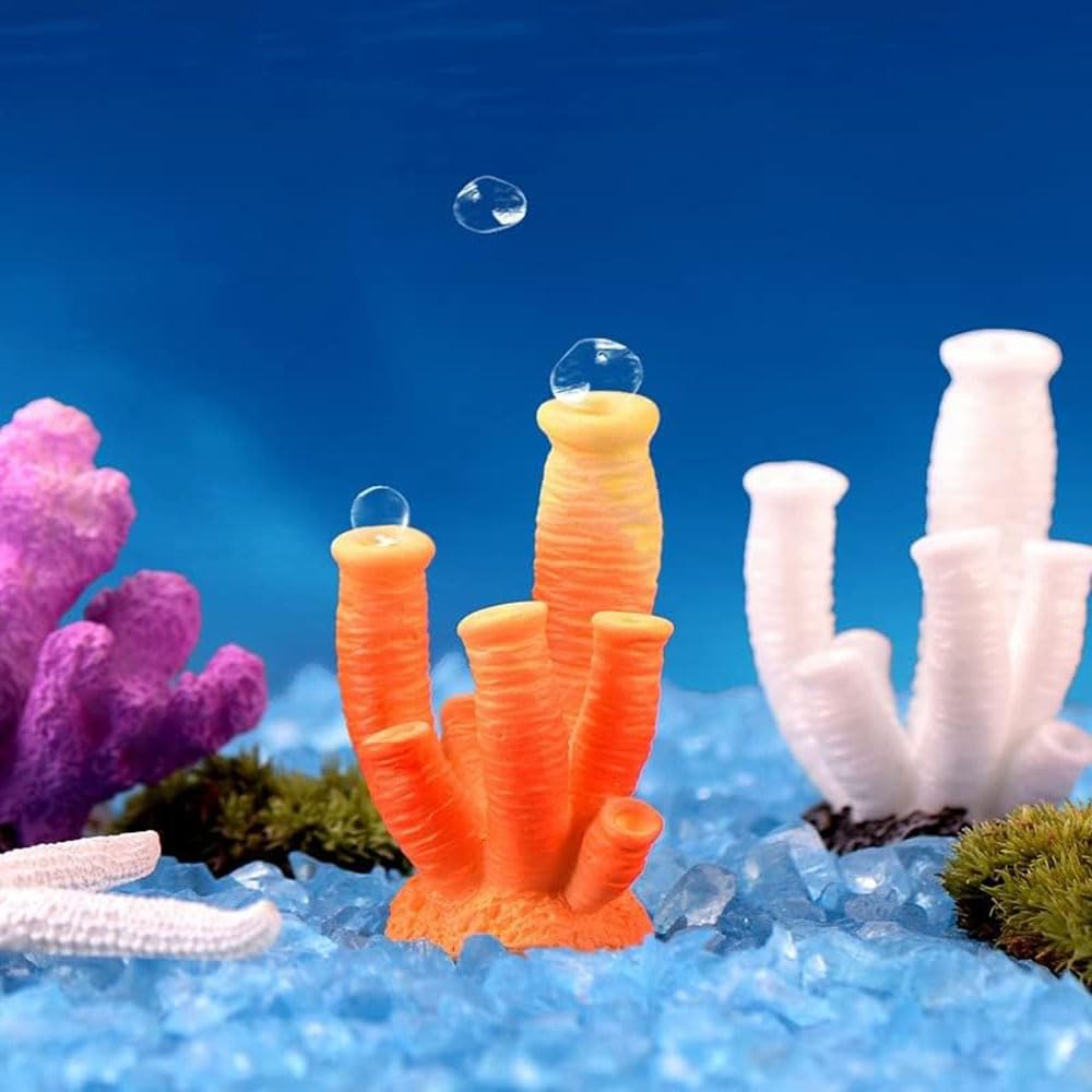 Mini Coraux Décoratifs pour Aquarium - Résine Imitation Naturelle - Décoration Fond Marin (Style Récif Corallien) Lot de 3