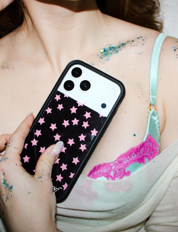Image of Wildflower Cases - Compatible with iPhone 16 Pro Max | Protective Black Bumper, 4ft Drop Test Certified, Women Owned Small Business | Pink Trendy y2k Alt Girl Super Cute Star
