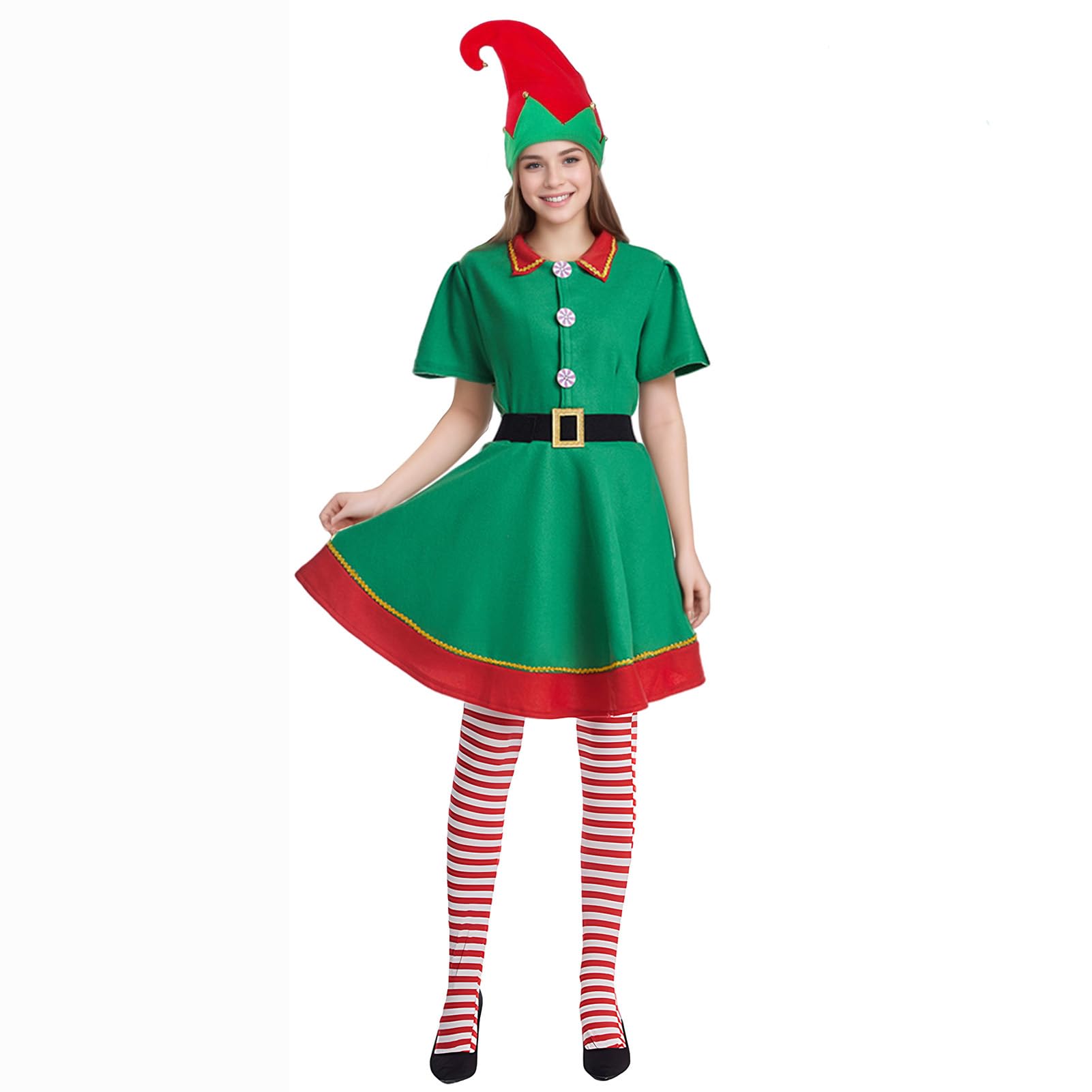 Antsparty Christmas Elf Costume for Adult, Santa's Helper Costume Green Elf Outfit Men Women, Christmas Carnival Party Costume