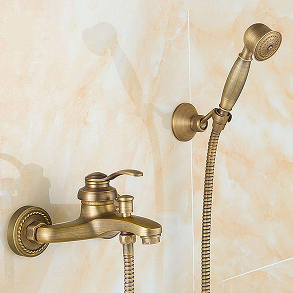 JYBNBBE Antique Brushed Brass Bathtub Faucet Wall Mounted Bathroom Basin Mixer Tap Crane with Hand Shower Head Bath & Shower Faucet,Antique Brass B (Antique Brass a A)