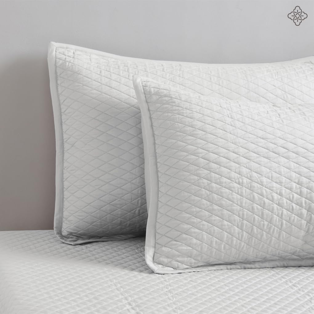 Bioweaves 100% Organic Cotton Quilted Pillow Shams Only, Standard Size, Diamond Stitched Pattern, GOTS Certified | 2 Pillow Shams | 20 x 26 inches
