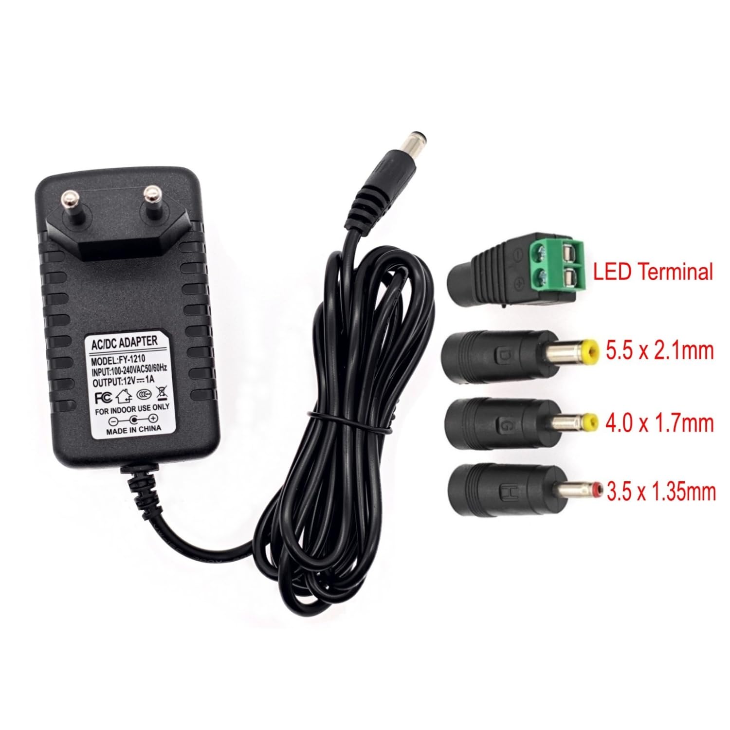 JZK DC 12W 12V 1A Adattatore alimentazione, caricabatterie da muro sostitutivo, con spina a barilotto 3.5 x 1.35 mm/4.0 x 1.7 mm/5.5 x 2.1 mm/terminale LED, per strisce luminose LED, telecamera CCTV