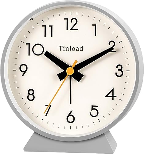 Miniatura 11 de Reloj despertador analógico retro antiguo de 4.5 pulgadas, funciona con pilas, pequeño reloj silencioso de mesita de noche, iluminado bajo demanda,