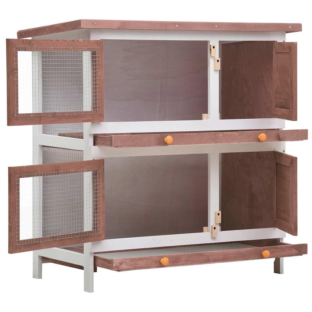 Kaninchenstall 4 Türen Braun Holz Kaninchenstall Hasenhaus Kleintierkäfig