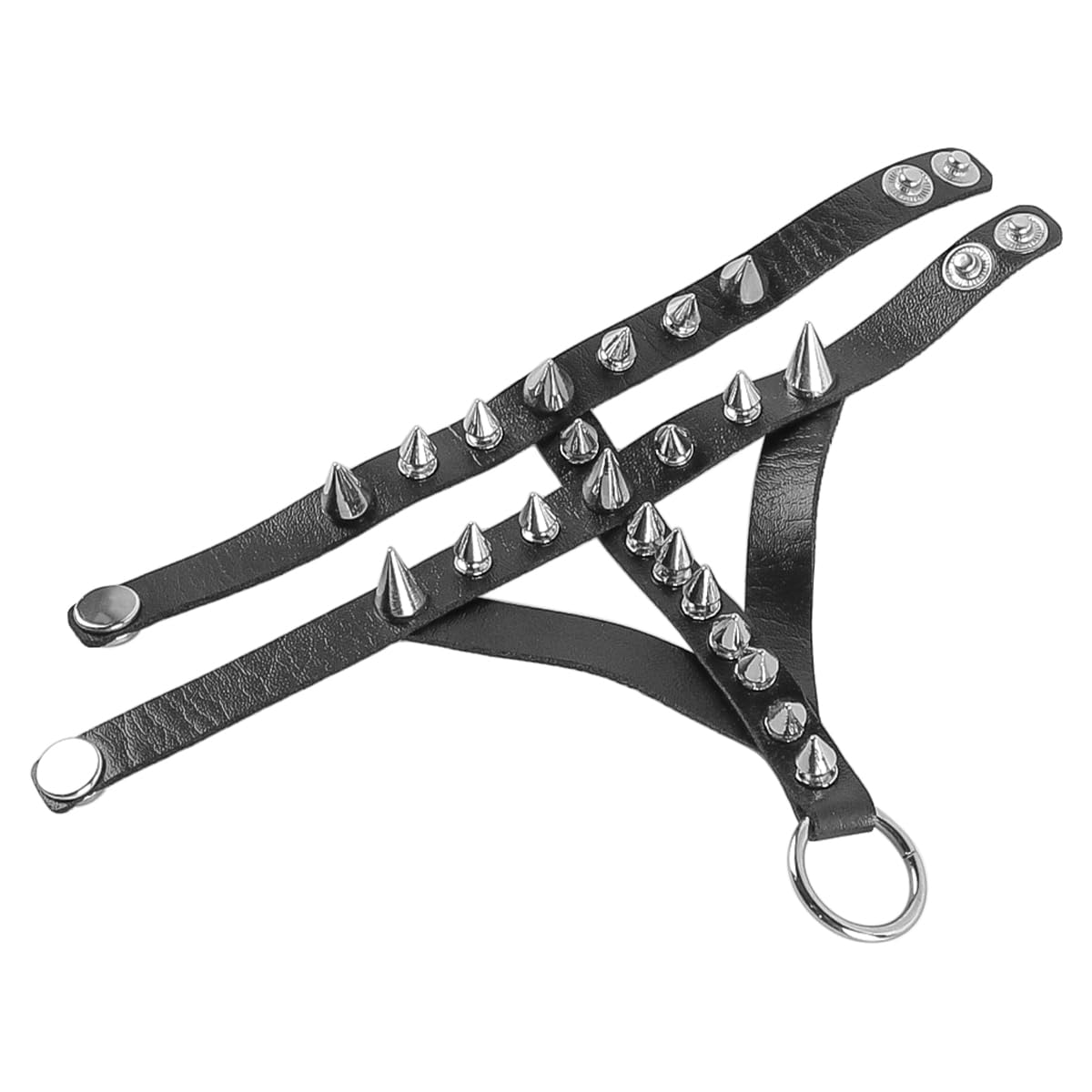 Ieron 2 Piece Punk Gothic Style Ring Adjustable Personality Jewelry Gloves with Chain and Rivets PU Leather Gothic Rock Punk Cosplay Accessories for Halloween Stage Shows - Image 4
