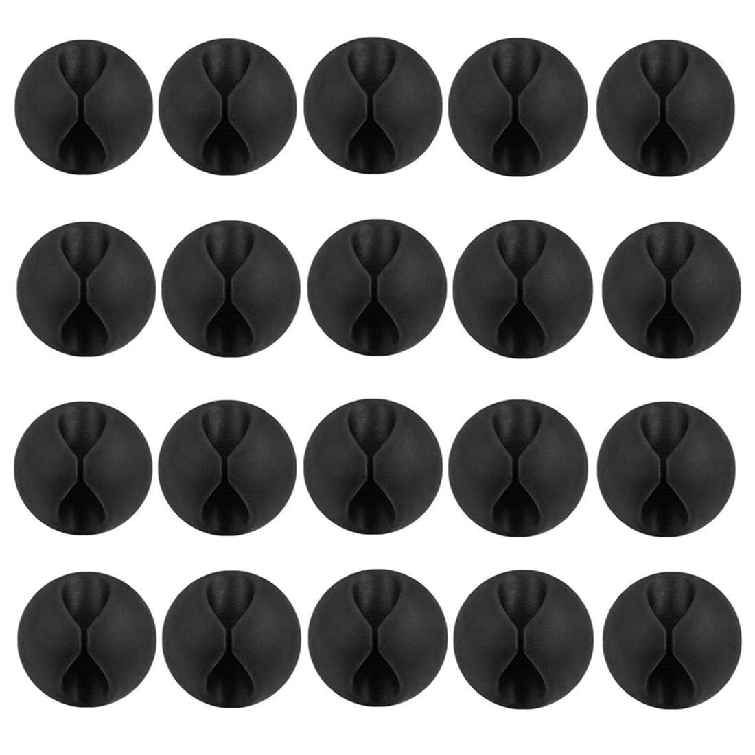 Eledabra 20 Pack Black Silicone Cable Clip Holders, Self Adhesive Wire Management, Well-Organized Cables for Home, Office, Car