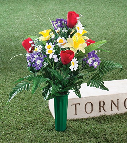 OakRidge Bright Spring Memorial Bouquet Silk Floral Indoor/Outdoor Décor, 23” High