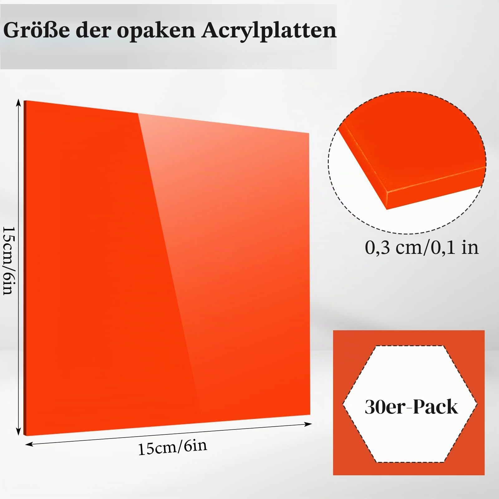 Farbige Acrylplatten, 0,3 cm dick, zum Laserschneiden, 3 mm gegossene undurchsichtige Acrylplatten mit Schutzpapier für Bastelarbeiten, Schilder, Heimdekoration (15,2 x 15,2 cm), 30 Stück