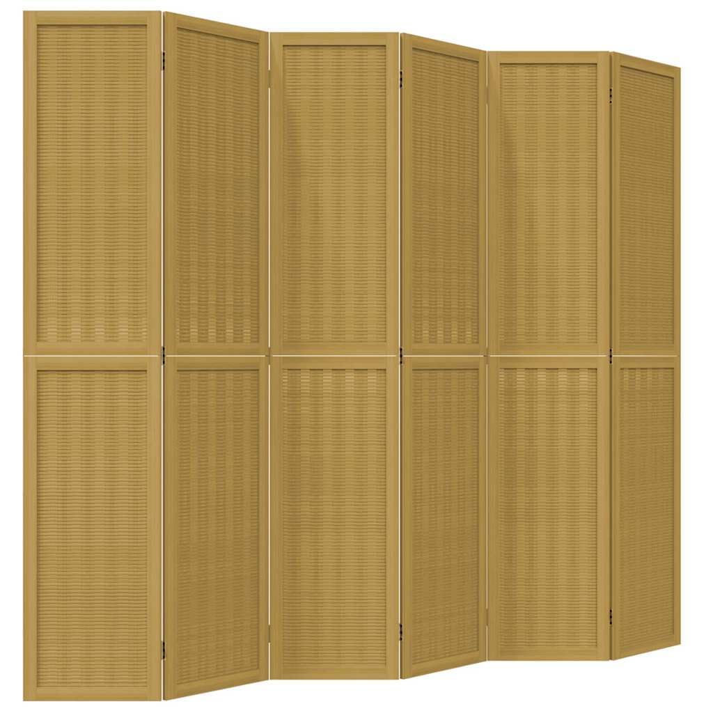 vidaXL Room Divider, Privacy Screen for Indoor Home Bedroom Living Room, Screen Privacy Panel with 6 Panels, Brown Solid Wood Paulownia