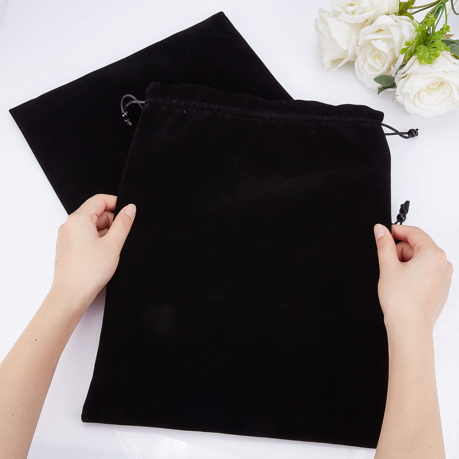 NBEADS 2 pz Bolsa Grande de Terciopelo Negro con Cordón, 37 x 28 cm, Rectangular para Bodas, Caramelos y Almacenamiento de Regalo