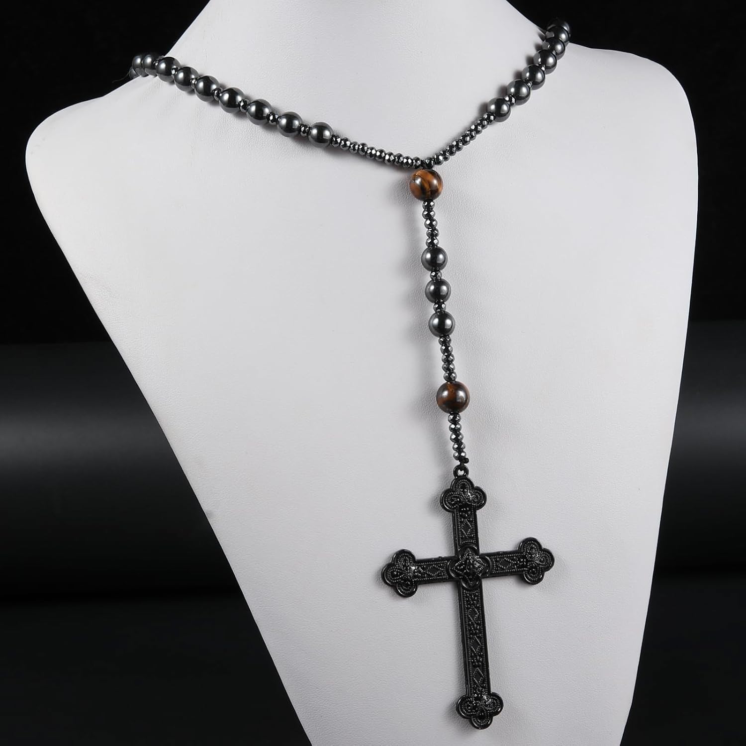 Rosary Beads, Black Rosary for Men, Rosarios Catolicos Para Mujer,Long Cross Necklaces, Prayer Beads Christian Necklace