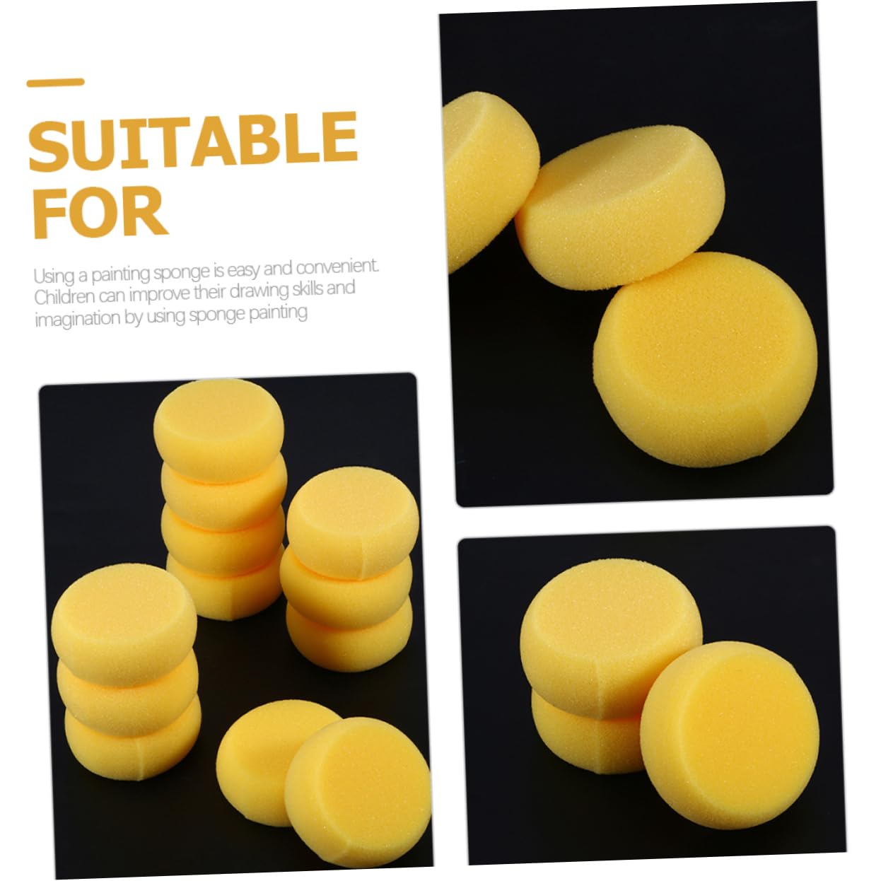 NUOBESTY 75 Pièces Éponge À Gâteau Ronde Jaune Pinceau Éponge De Poterie Éponge Aquarelle Ronde Éponge Jaune Tampon De Peinture Éponge De Peinture pour Enfants Éponges De Peinture Rondes