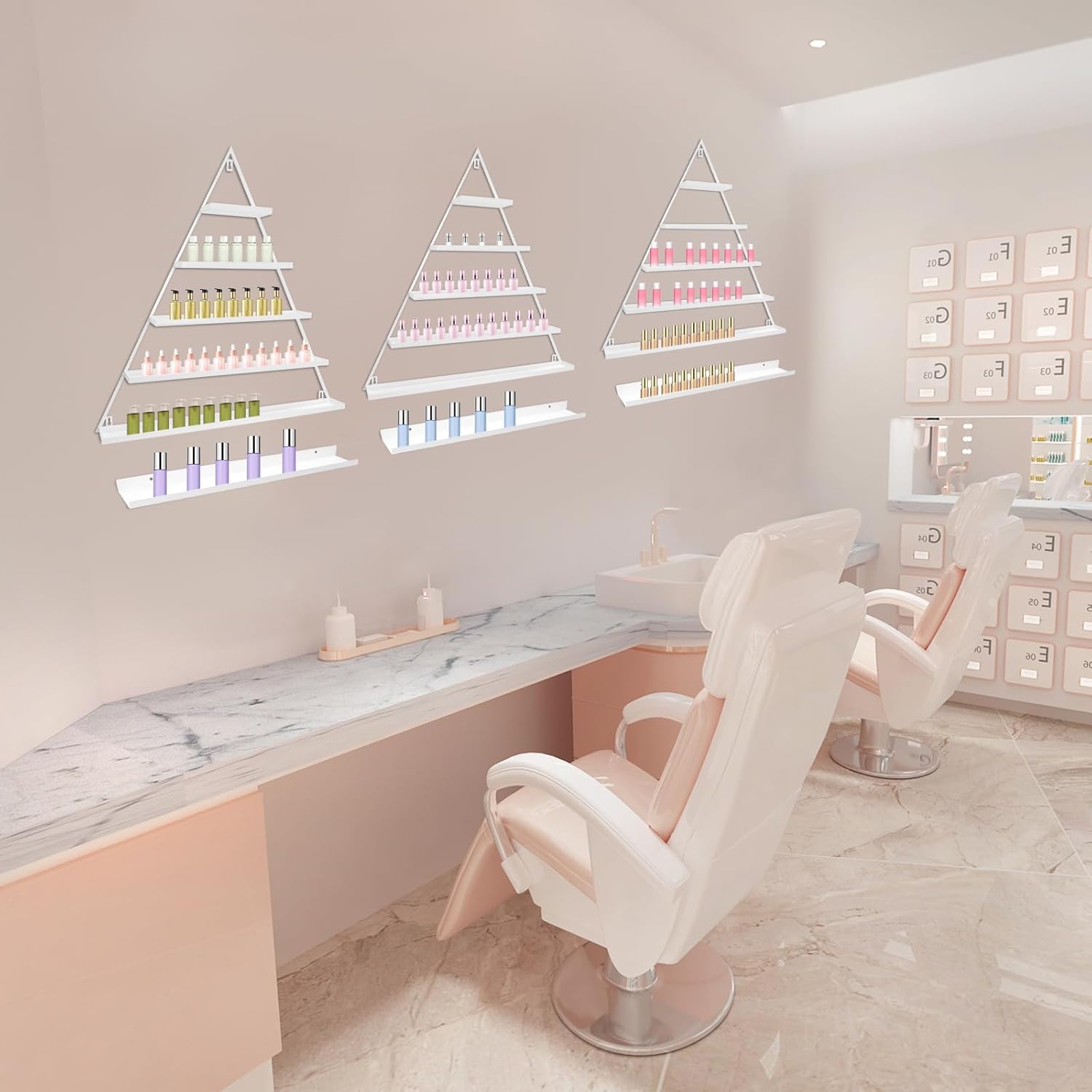 3 Pack Nail Polish Organizer Shelf Wall Mounted 5 Tiers Nail Polish Display Rack Shelves for Salon, Beauty Shop & Home Organization (White)