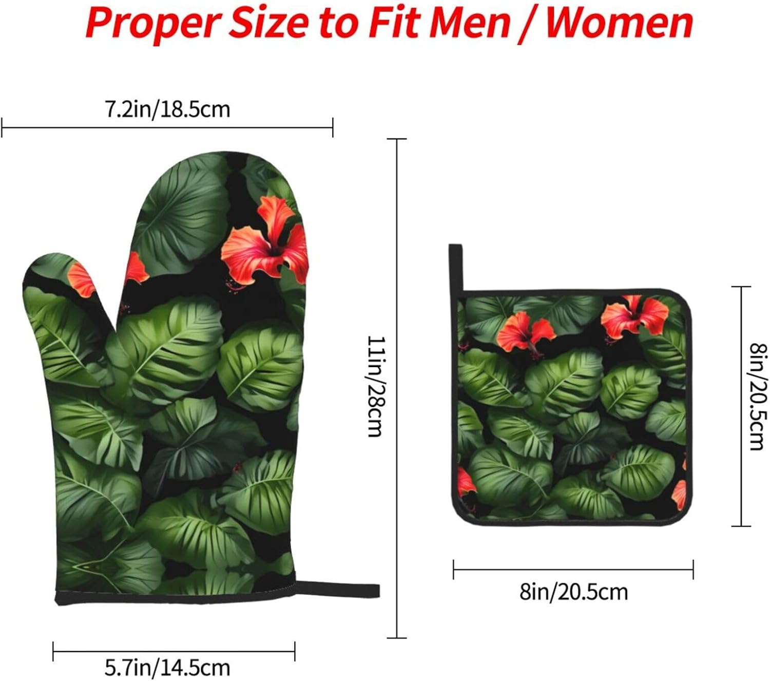 Tropical Flowers and Foliage Print Heat Resistant Microwave Gloves, Used for Baking, Cooking, and Fashion Kitchen Essentials