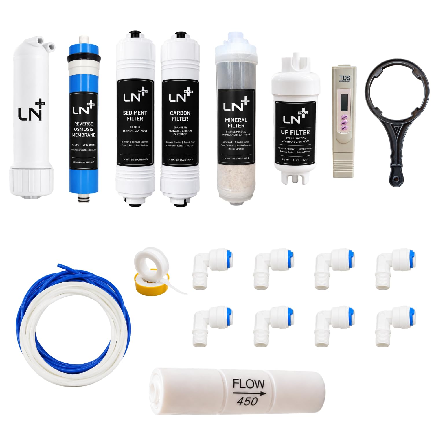 Complete 80 GPD RO Water Purifier Service Kit with RO Membrane, Mineral Cartridge, UF Cartridge, Sediment, Carbon Filter, TDS Meter & Installation Accessories-image-44