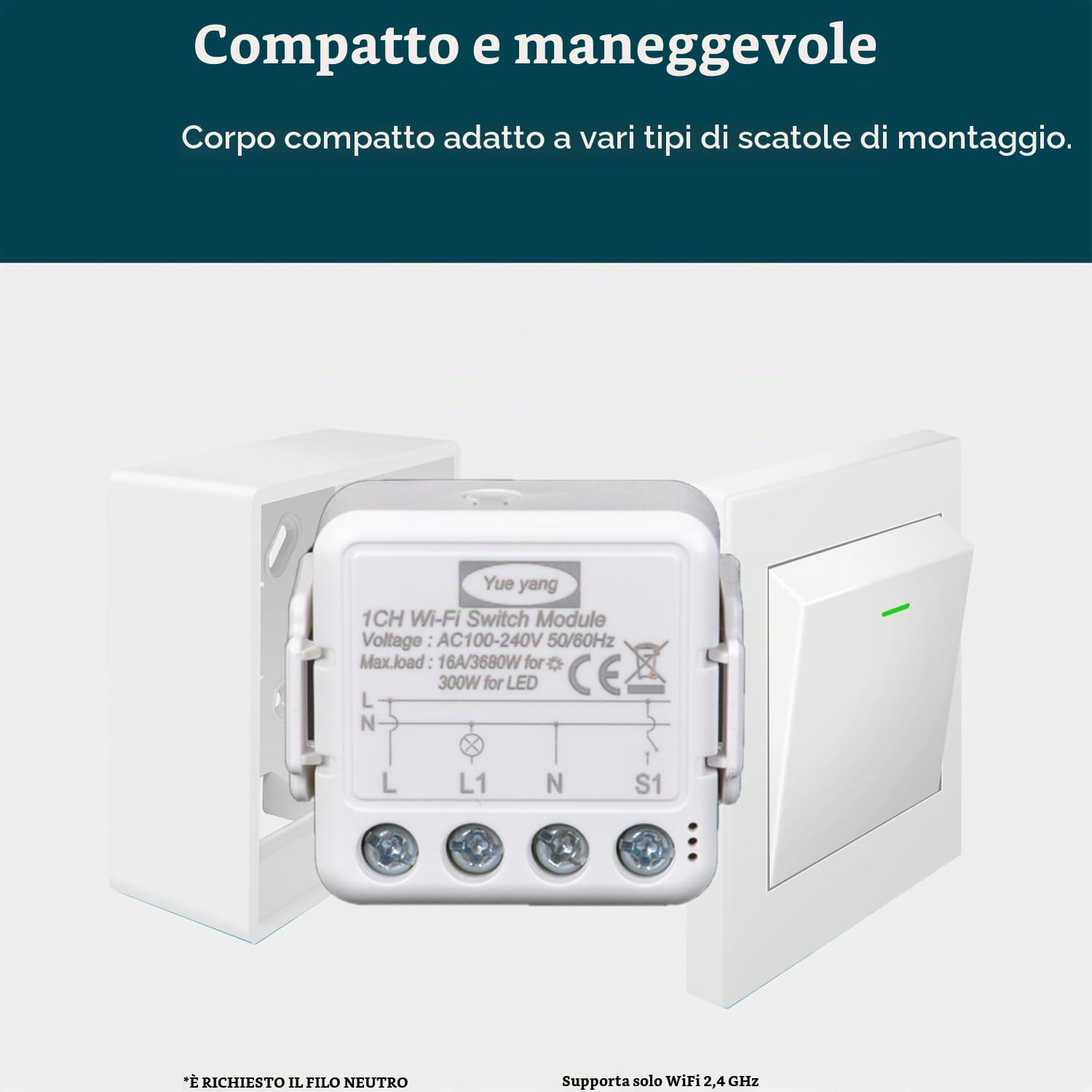 Tuya wifi interruttore della luce intelligente 1 Gang, Mini DIY switch Modulo relè 16A,Compatibile con l'app Smart Life/Tuya, (4)