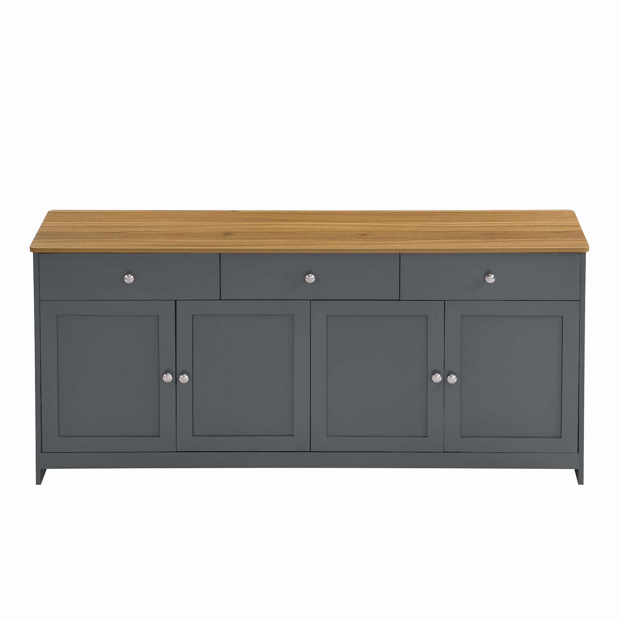 Buffet Bas Noir et Bois 160 cm Meuble Cuisine Rangement 3 tiroirs 4 Portes étagères réglables 50 kg Armoire Rangement vaisselier Portes Buffet Salle a Manger pour Salon